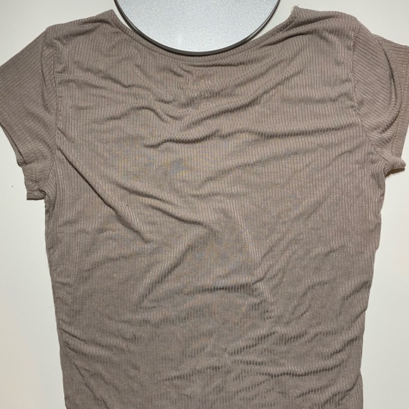 Me to We Taupe Criss Cross V Neck Top - Picture 3 of 3